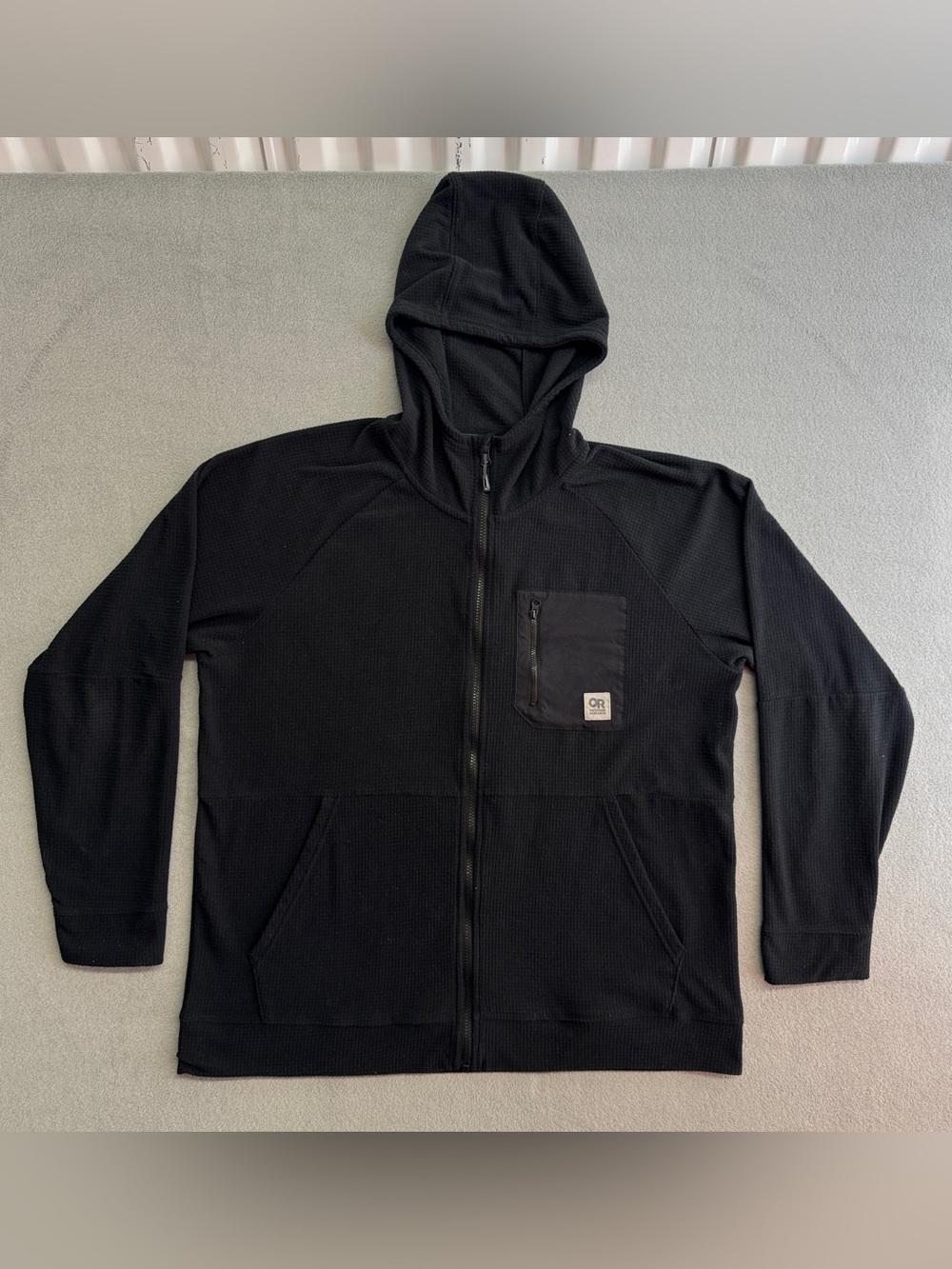 Outdoor Research Trail Mix Hoodie XL Men's Full Zip Fleece Waffle Black Hiking